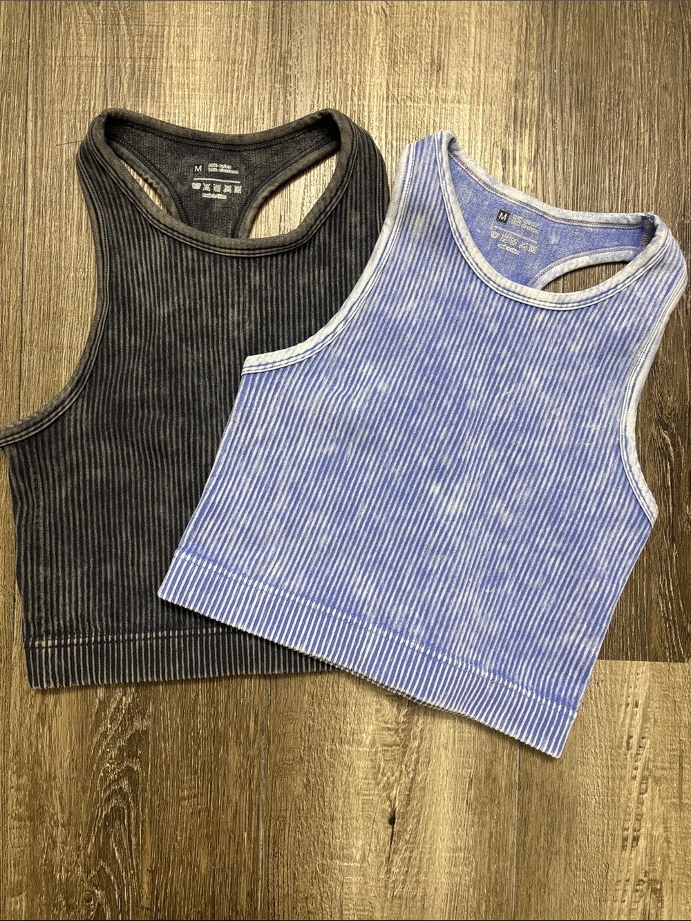 Ribbed Crop Tank - Black & Light Blue